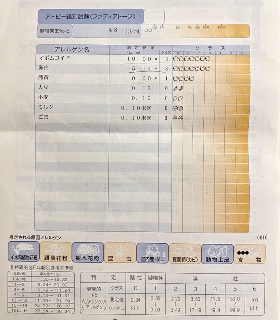 卵アレルギー検査結果